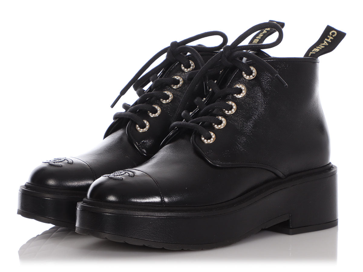 Black Capped Toe Pearl Combat Boots - Ann's Fabulous Closeouts