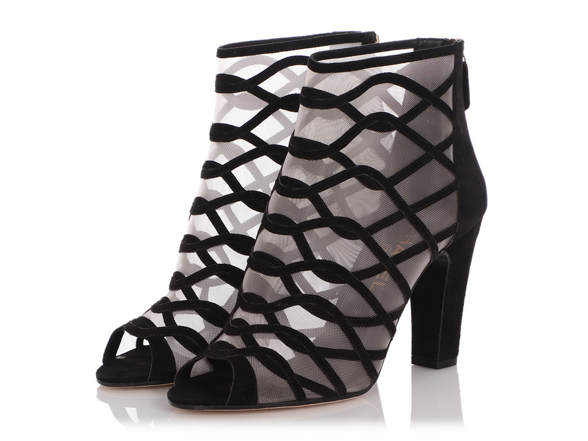 Chanel Black Suede and Mesh Ankle Boots - Ann's Fabulous Closeouts