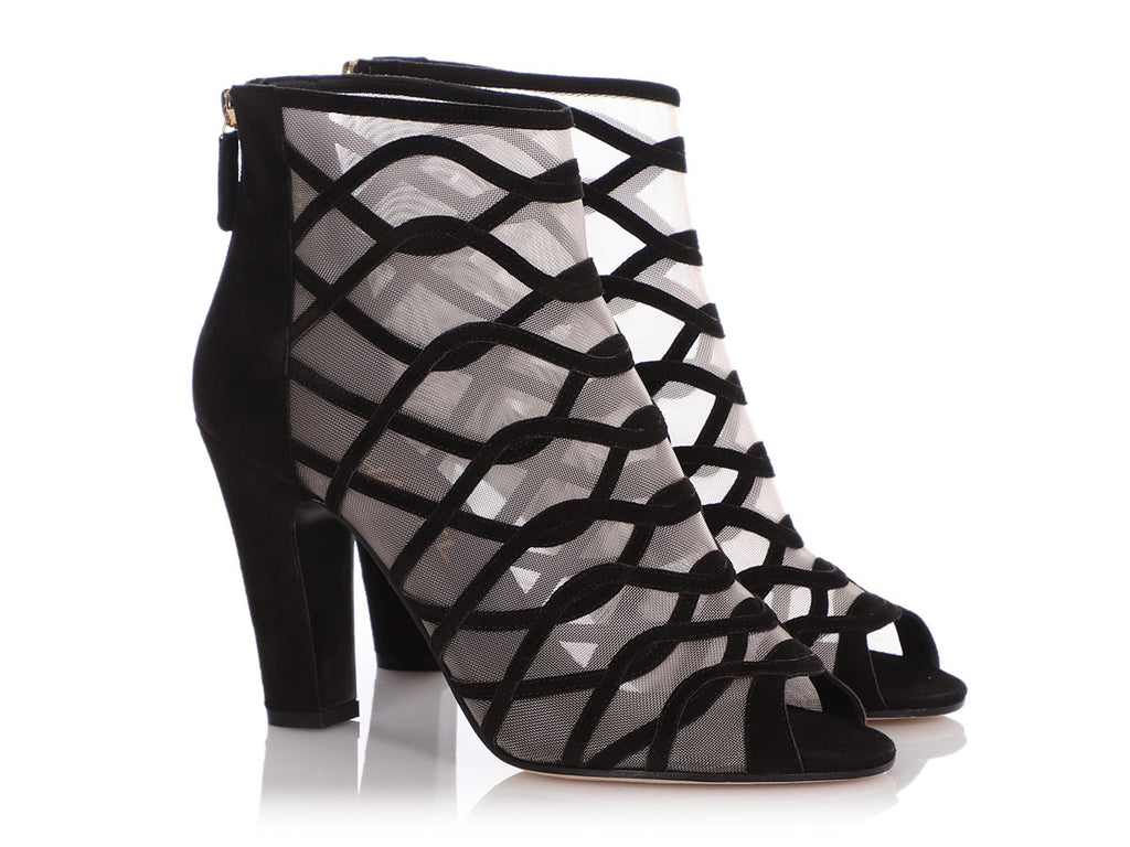 Chanel Black Suede and Mesh Ankle Boots