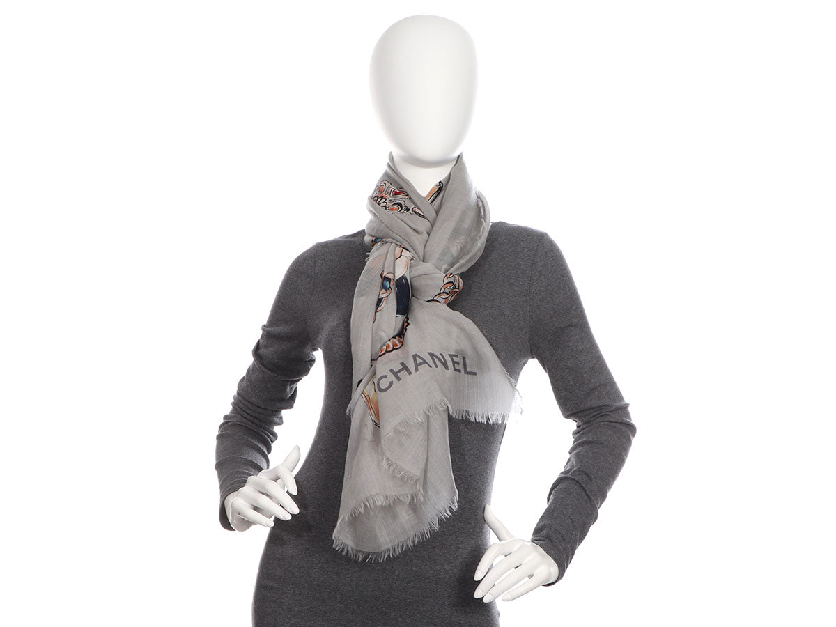 Chanel Gray Icons Cashmere Shawl - Ann's Fabulous Closeouts