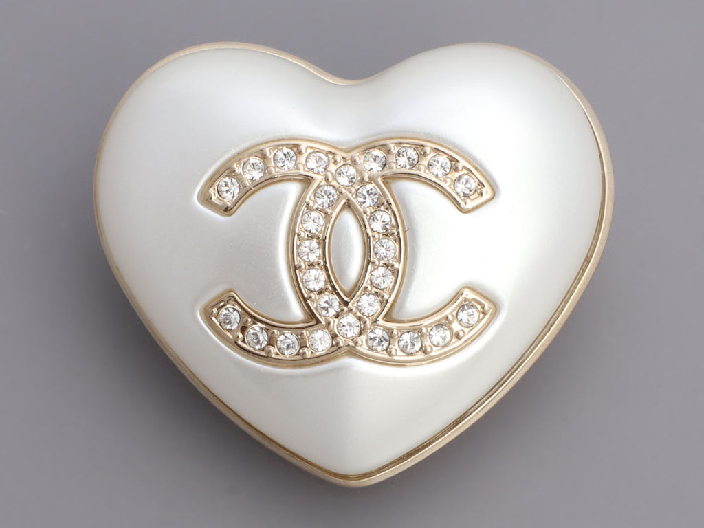 Chanel Crystal Logo Heart Brooch