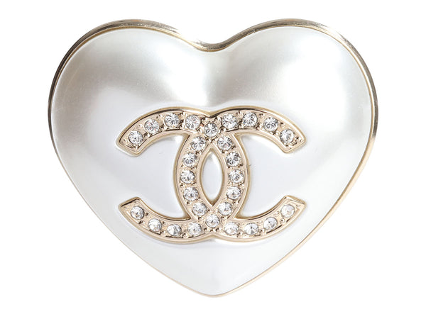 Chanel Crystal Logo Heart Brooch