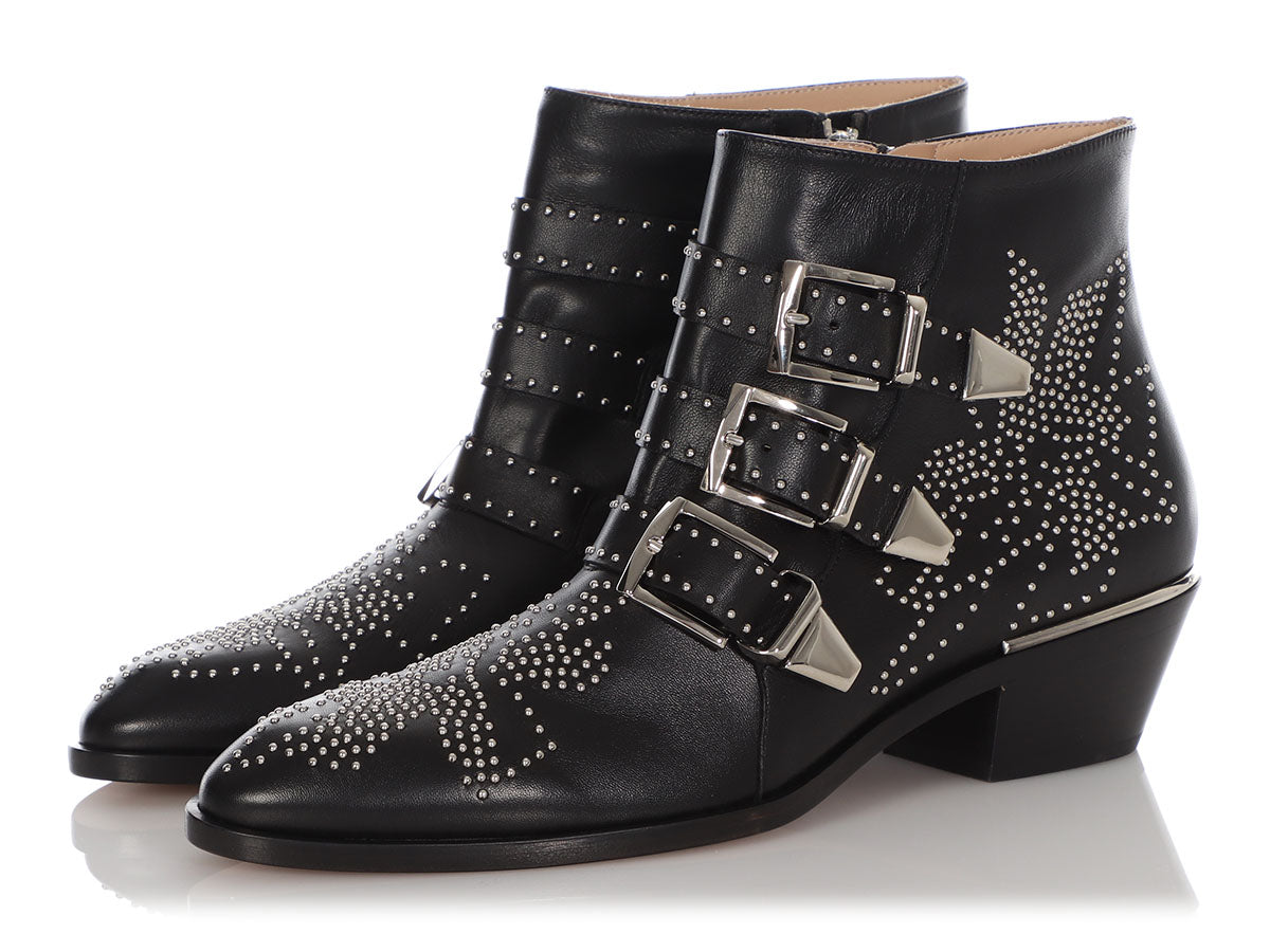 Chloé Black Studded Susanna Ankle Boots - Ann's Fabulous Closeouts