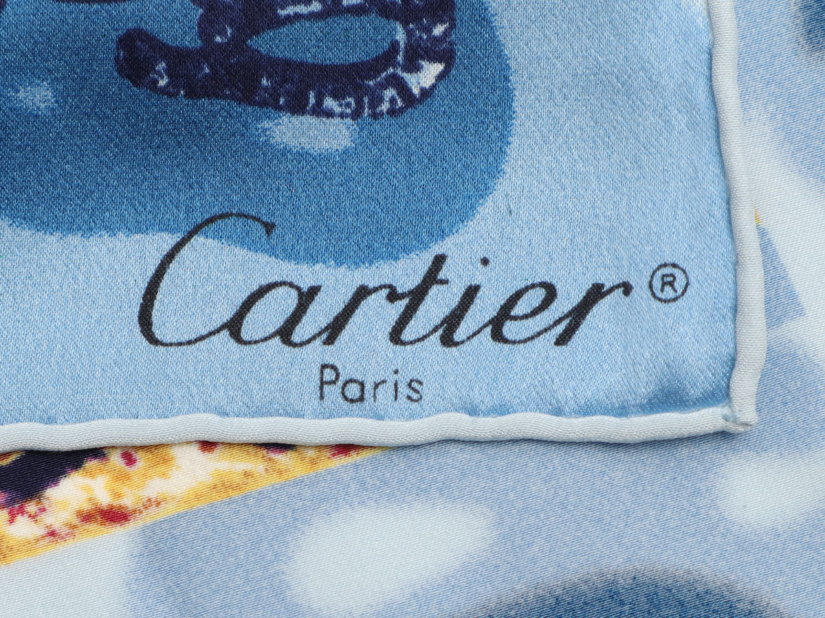 Cartier Small Blue Silk Scarf - Ann's Fabulous Closeouts