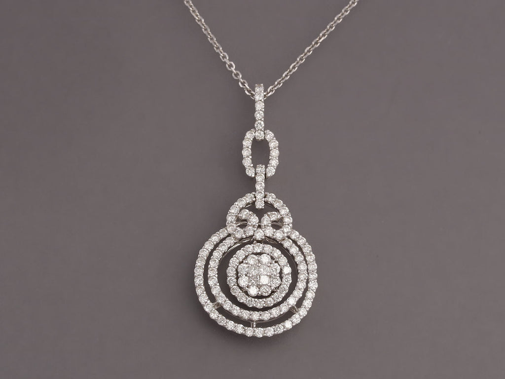 White Gold and Diamond Circle Pendant Necklace