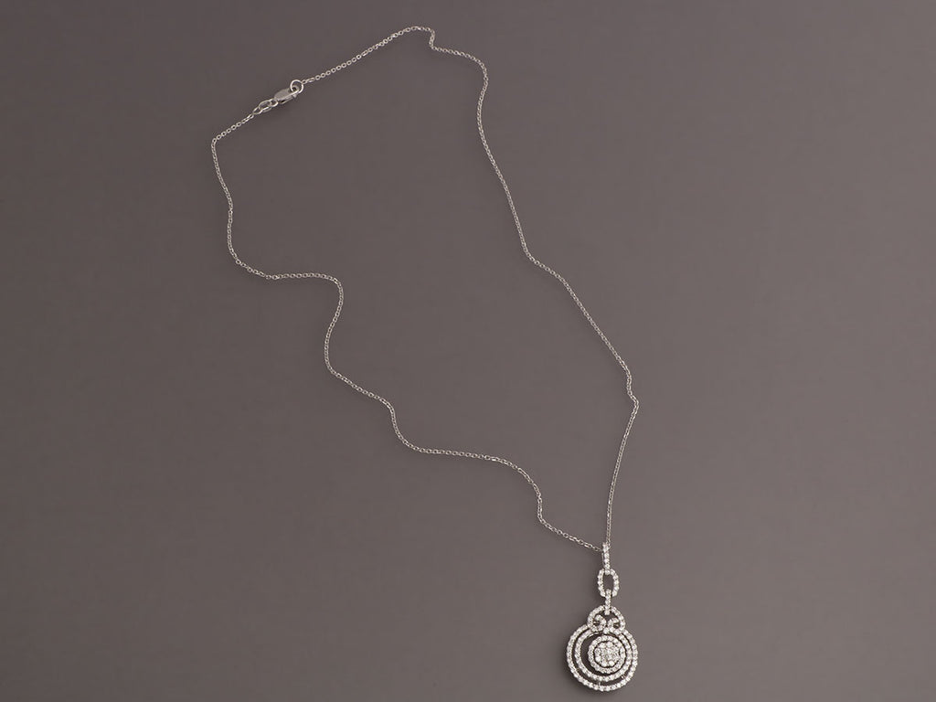 White Gold and Diamond Circle Pendant Necklace