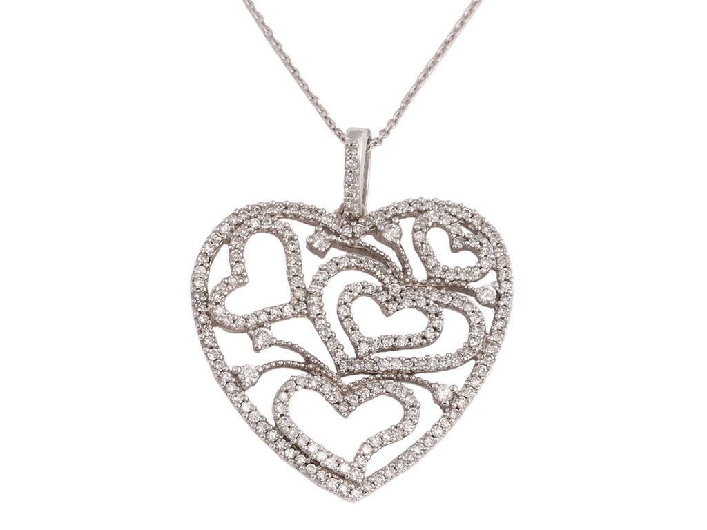 Diamond and 14K White Gold Heart Pendant Necklace