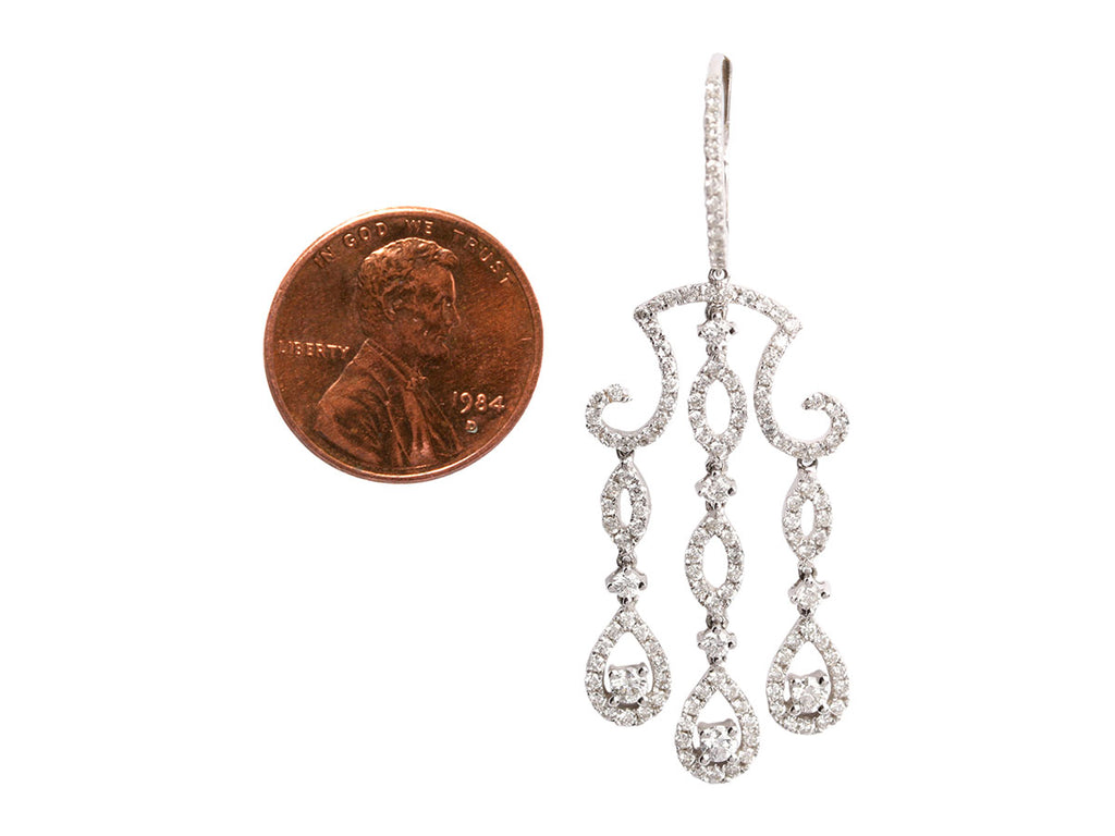 Diamond and 18K White Gold Chandelier Drop Hoop Earrings