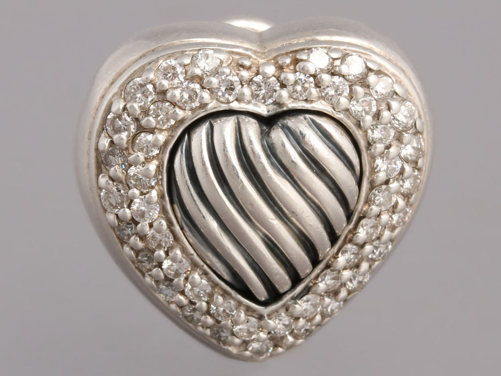 David Yurman Sterling Silver and Diamond Heart Earrings
