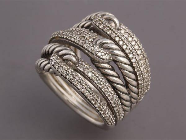 David Yurman Sterling Silver Diamond Triple Loop Labyrinth Ring