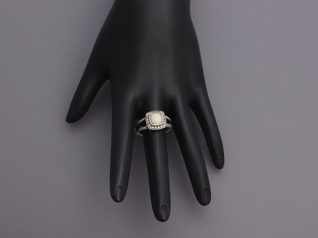 David Yurman Sterling Silver White Agate and Diamond Petite Albion Ring