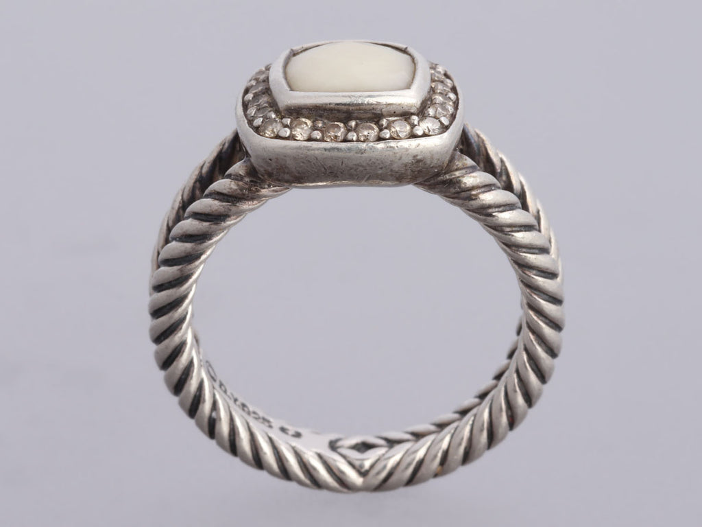 David Yurman Sterling Silver White Agate and Diamond Petite Albion Ring