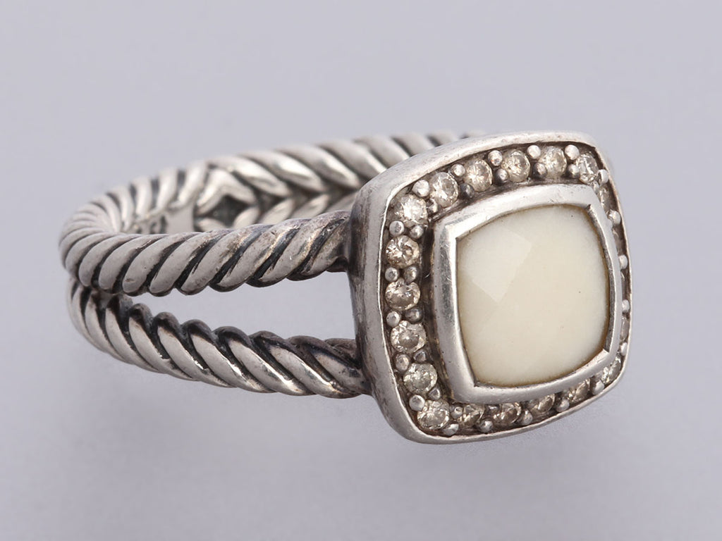 David Yurman Sterling Silver White Agate and Diamond Petite Albion Ring