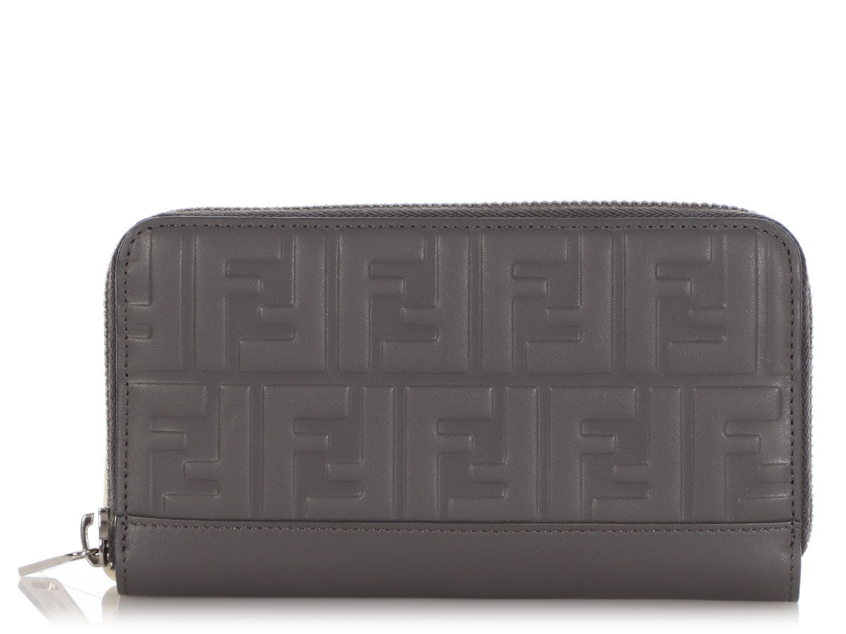 Fendi Dark Gray Zucca Grace Zip Around Wallet - Ann's Fabulous Closeouts