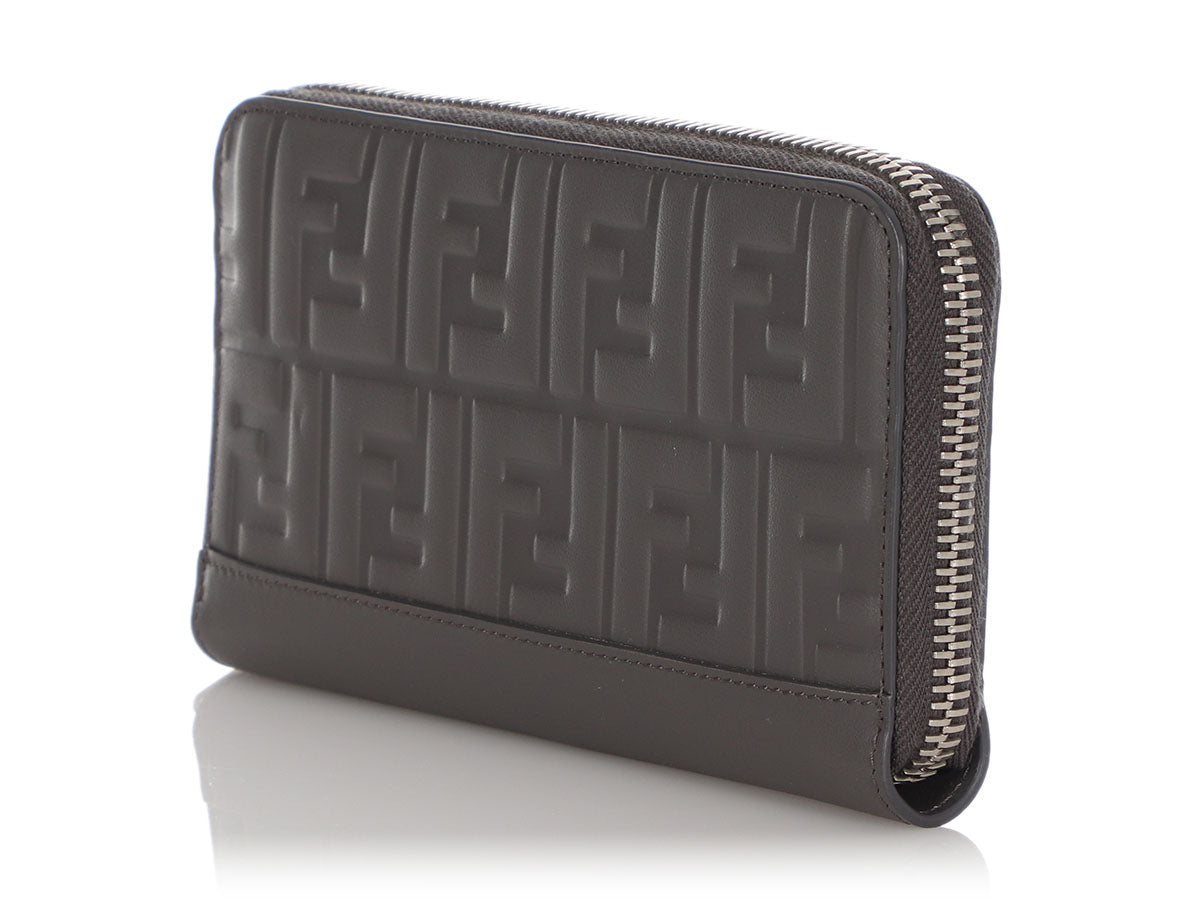 Fendi Dark Gray Zucca Grace Zip Around Wallet - Ann's Fabulous
