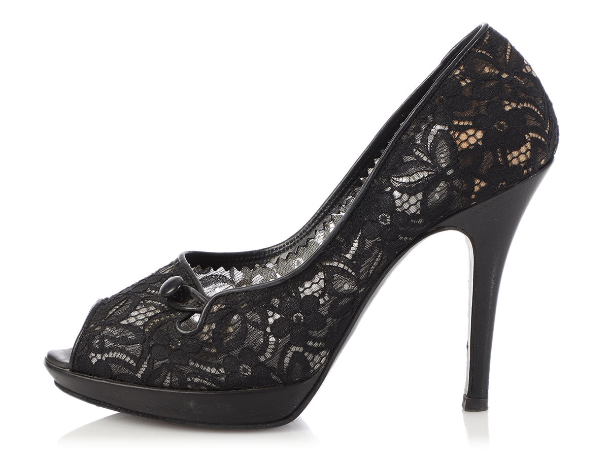 Fendi Black Lace Peep Toe Pumps Ann's Fabulous Closeouts
