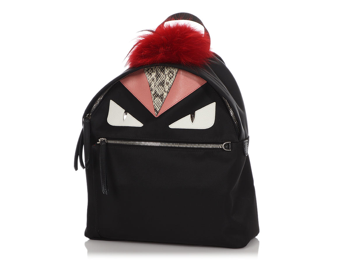 fendi backpack mini monster Backpack in Black, Fabric tone hardware Fendi Monster Backpack Mini Black