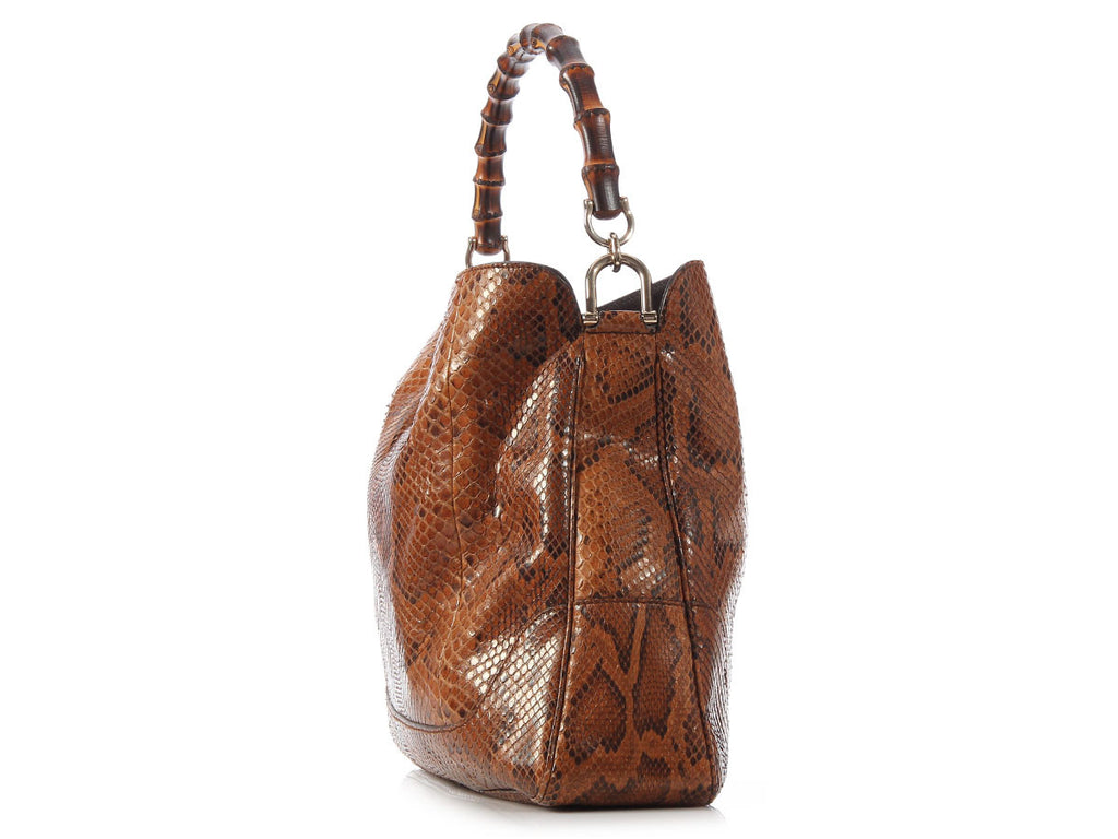 Gucci Brown Python Bamboo Handle Bag