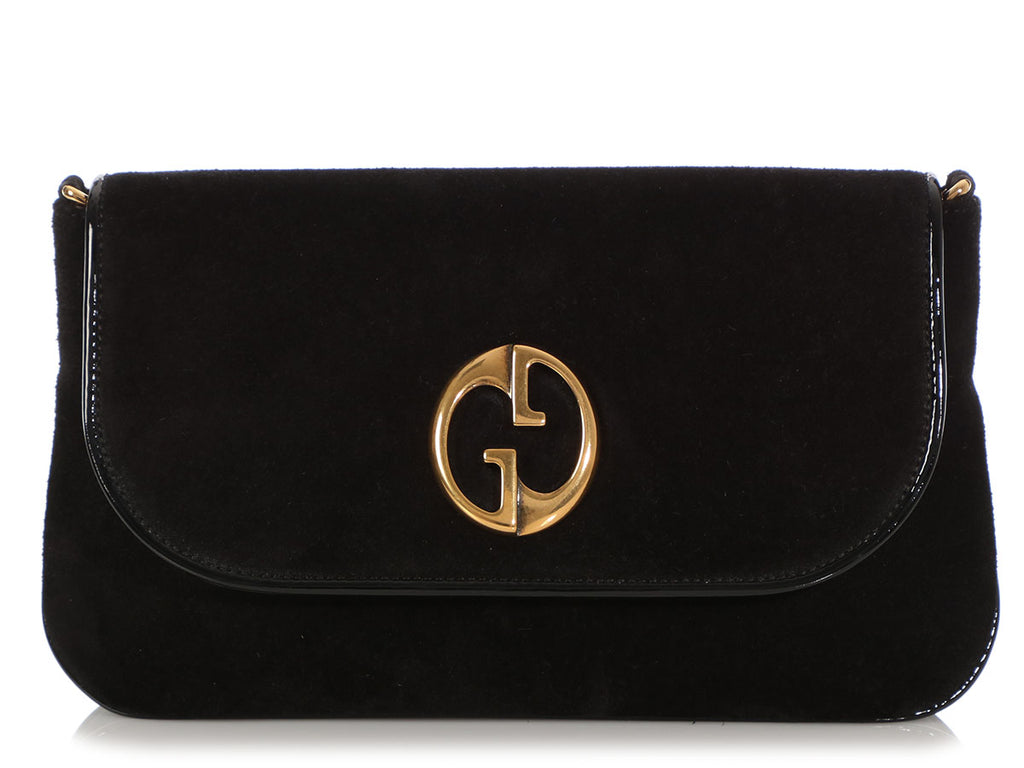Gucci Medium Black Suede and Patent 1973 Shoulder Bag
