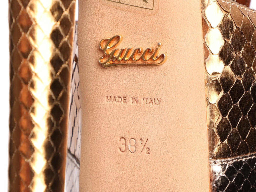 Gucci Bronze Snakeskin Platform Sandals