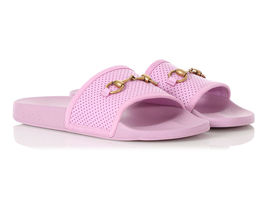 Gucci Pink Perforated Slides