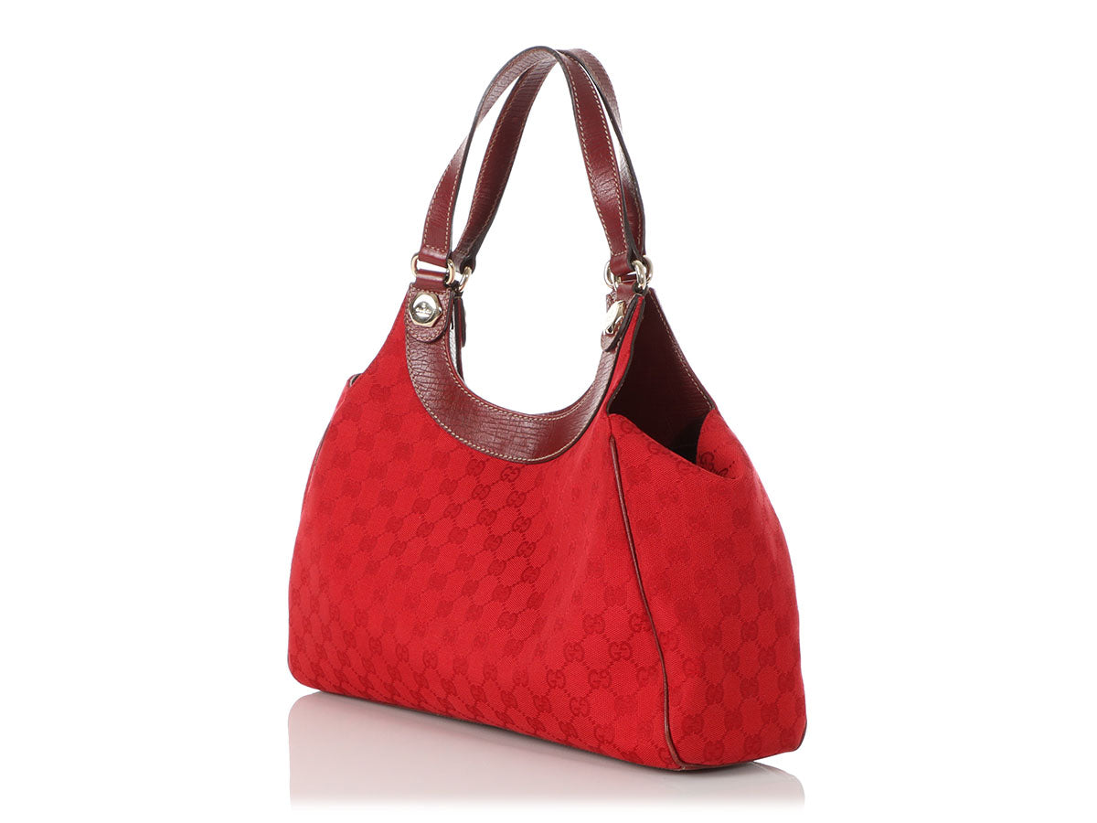 Gucci GG Print Red Canvas And Leather Small Tote Shoulder Bag