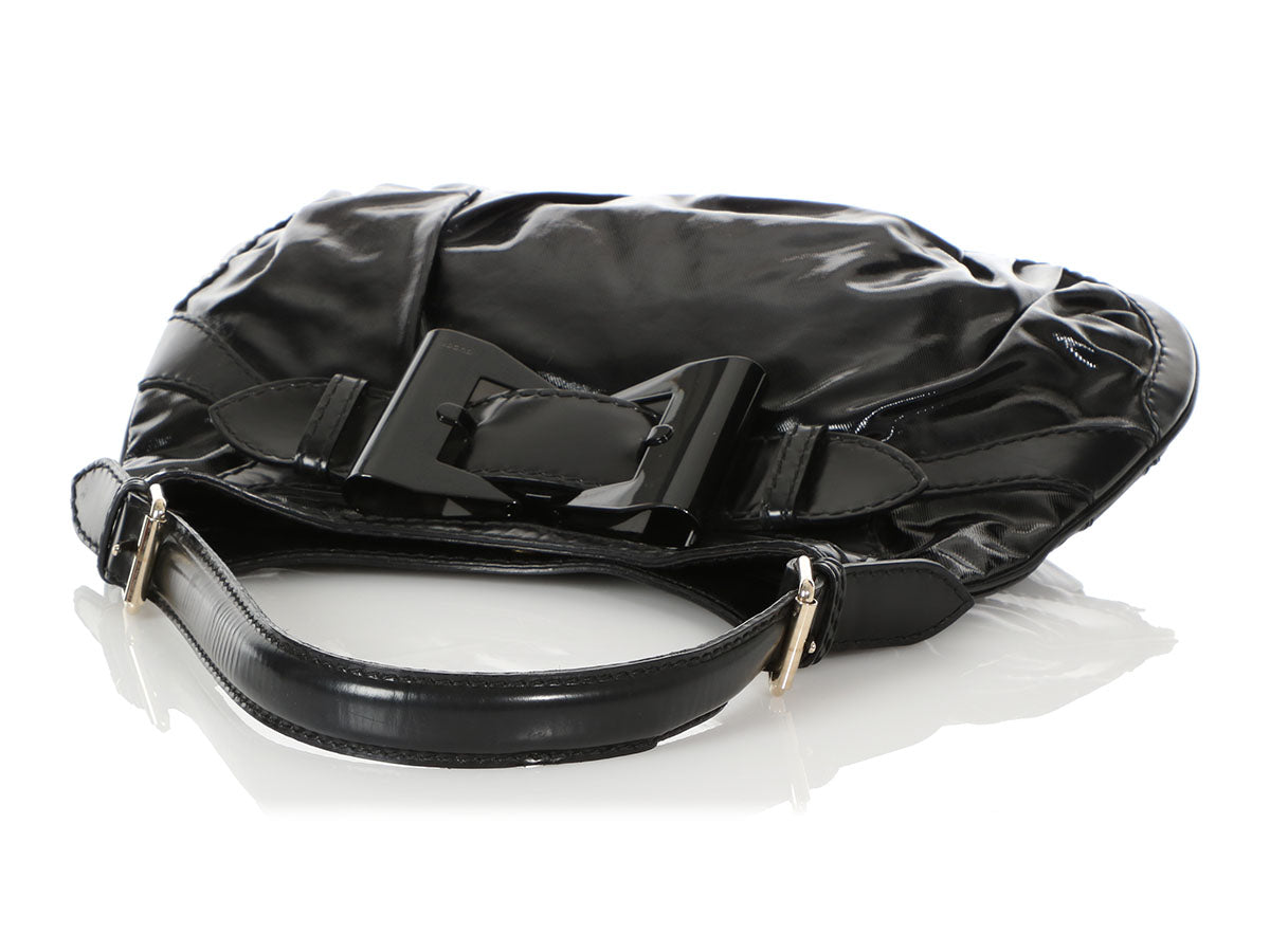 Gucci Black Grained Leather Shoulder Hobo Bag
