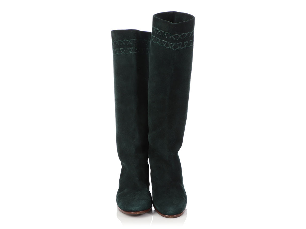 Gucci Green Suede High Boots - Ann's Fabulous Closeouts