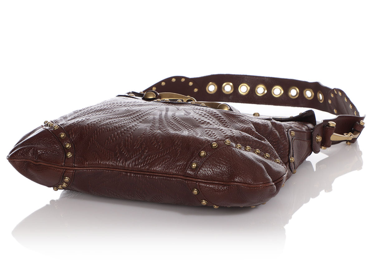 Gucci Brown Ostrich Leather Large Shoulder Bag