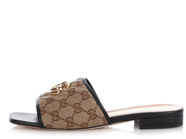 Gucci Brown GG Matelassé Canvas Slide Sandals