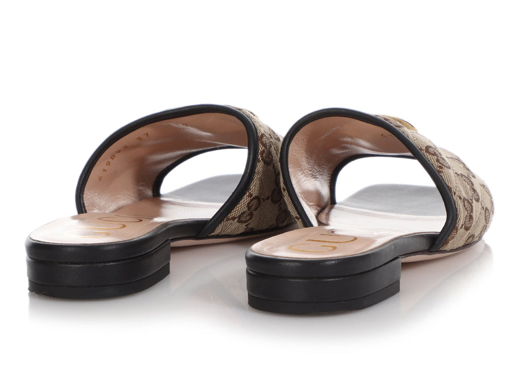 Gucci Brown GG Matelassé Canvas Slide Sandals
