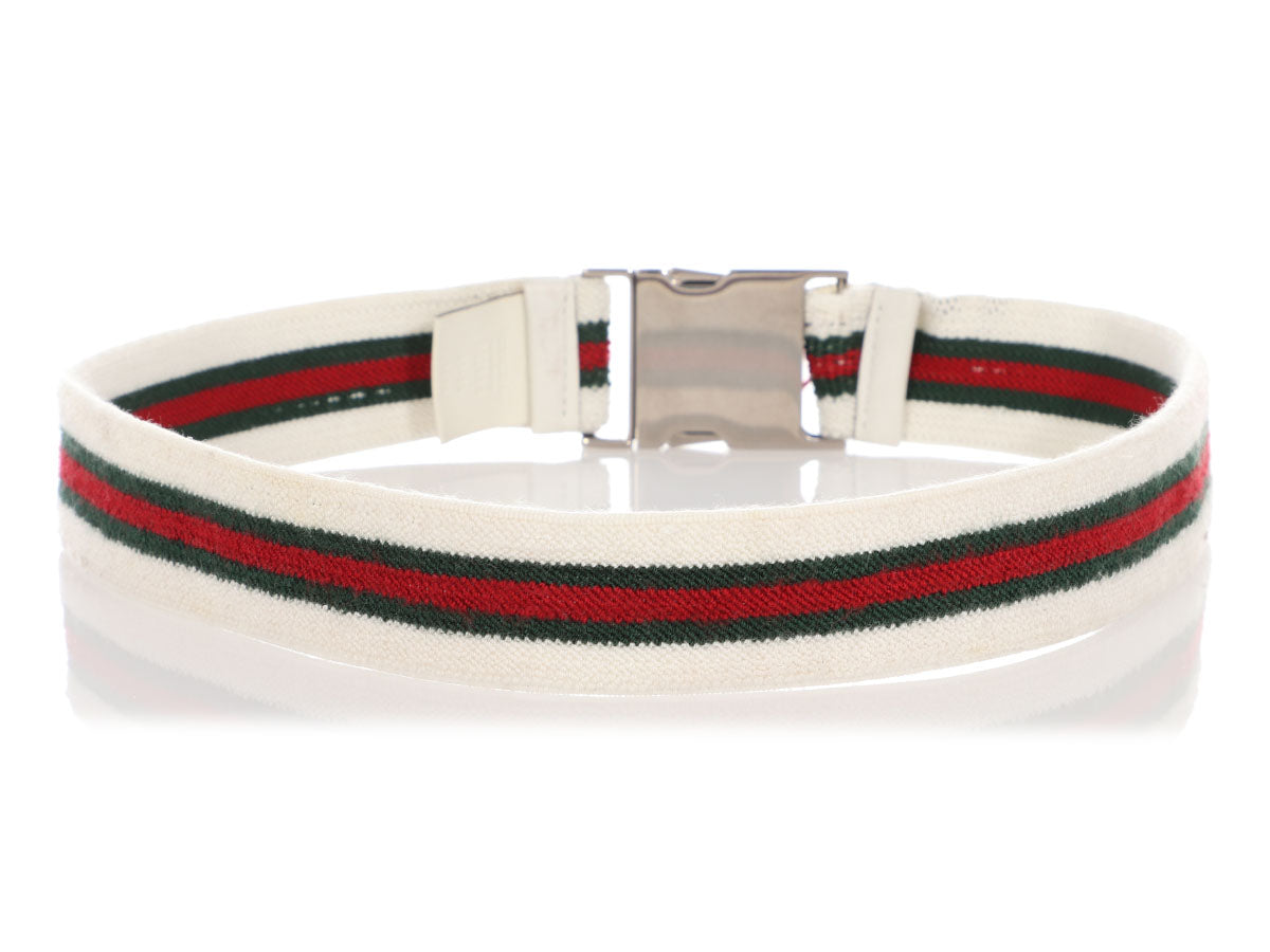 Gucci Green/Red Elastic Web Double G Buckle Belt 85CM at 1stDibs