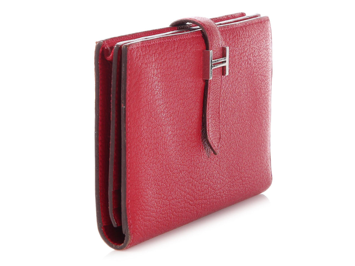 Hermès Chocolate And Rouge H Epsom Bearn Wallet Palladium Hardware