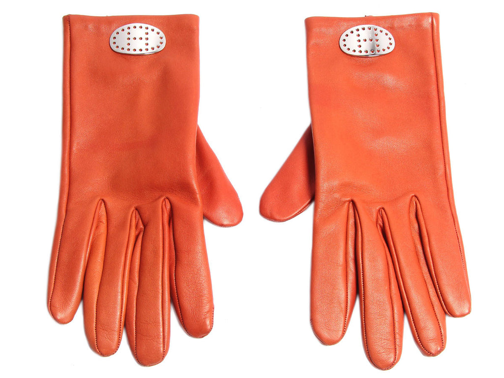 Hermès Orange Leather Gloves