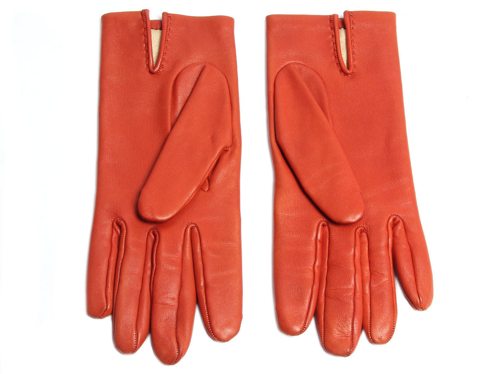 Hermès Orange Leather Gloves