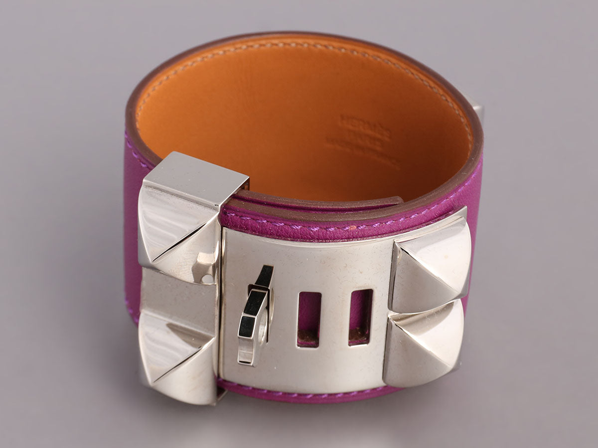 New Hermes Silver CDC Purple Anemone Collier De Chien Bangle Belt Size 75  Epsom