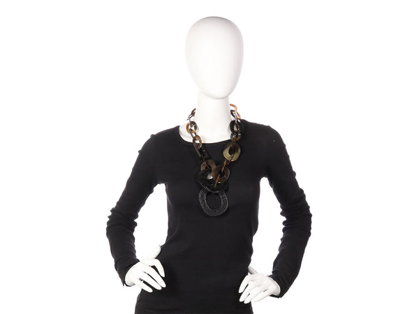 Hermès Horn and Shiny Black Alligator Isidore Necklace