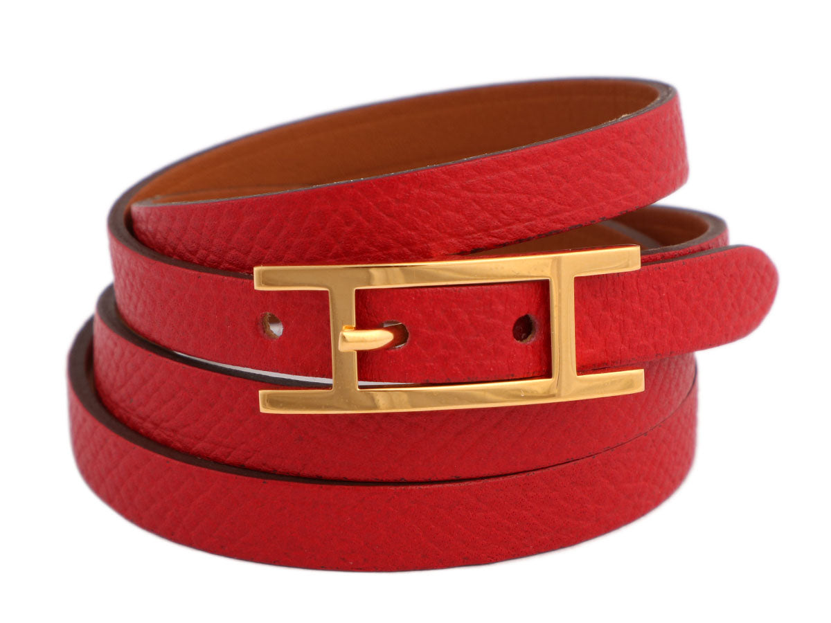 Hermès Small Red Epsom Hapi 4 Bracelet - Ann's Fabulous Closeouts