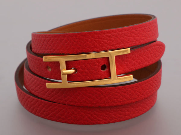 Hermès Small Red Epsom Hapi 4 Bracelet