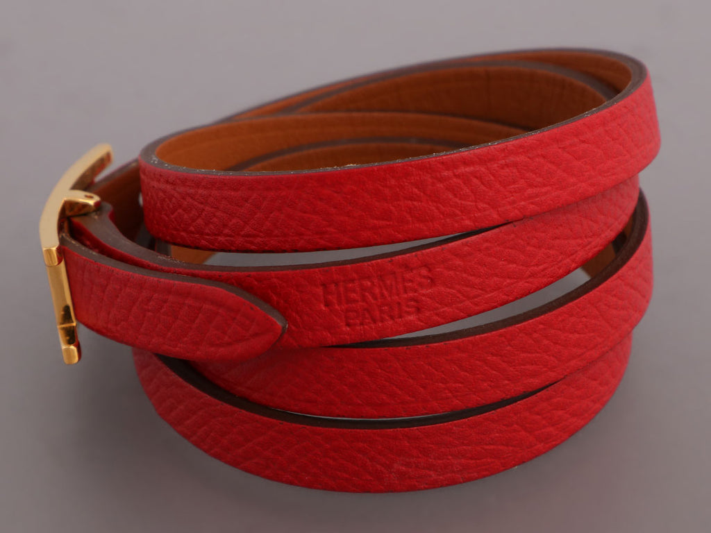 Hermès Small Red Epsom Hapi 4 Bracelet
