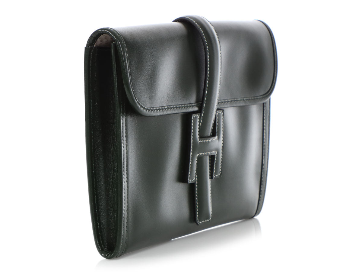 Hermes Rouge H Box Leather Jige PM Clutch Bag - Yoogi's Closet