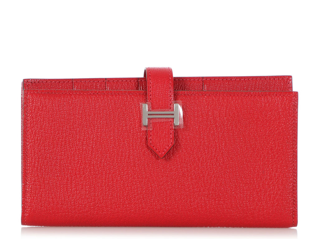 Hermès Red Chèvre Long Béarn Gusset Wallet