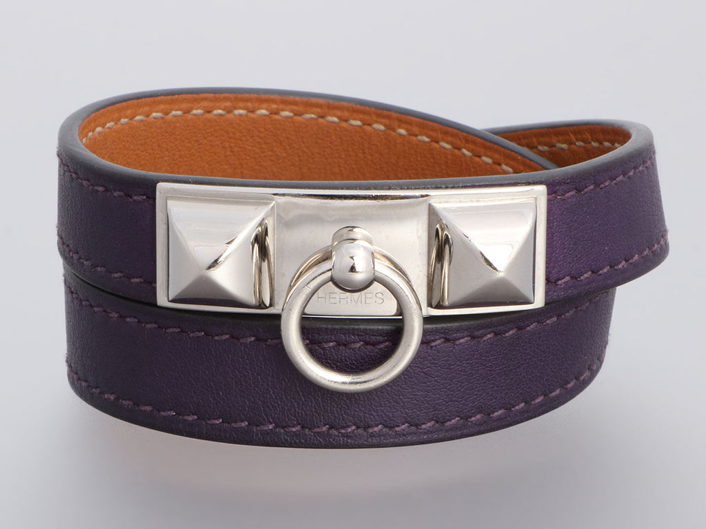 Hermès Purple Swift Rivale Double Tour Bracelet
