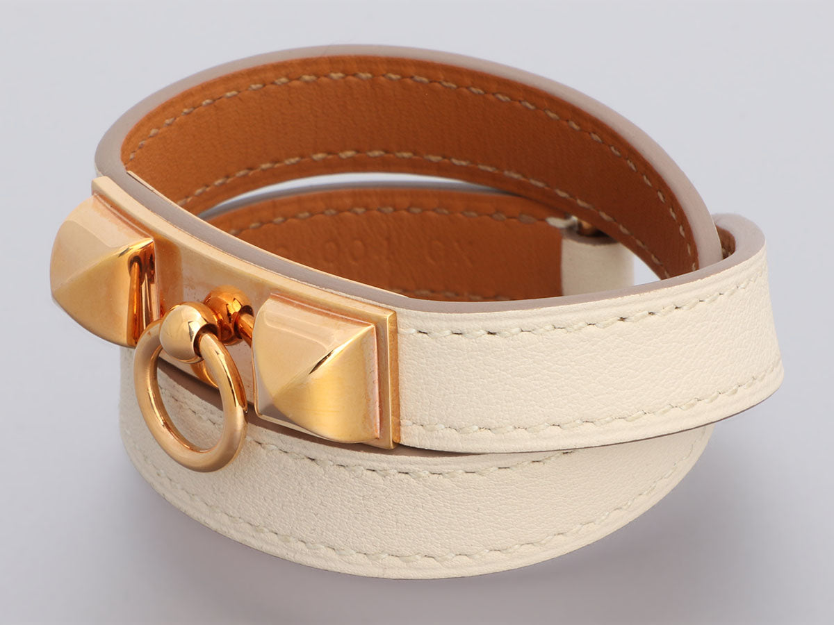 Hermes Kelly Double Tour Orange Leather Bracelet with White Gold-Plated  Clasp