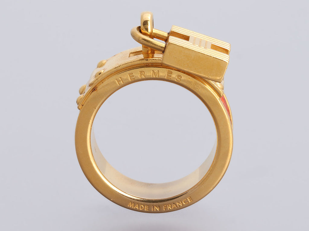 Hermès Gold and Red Lizard Cadenas Charm Scarf Ring