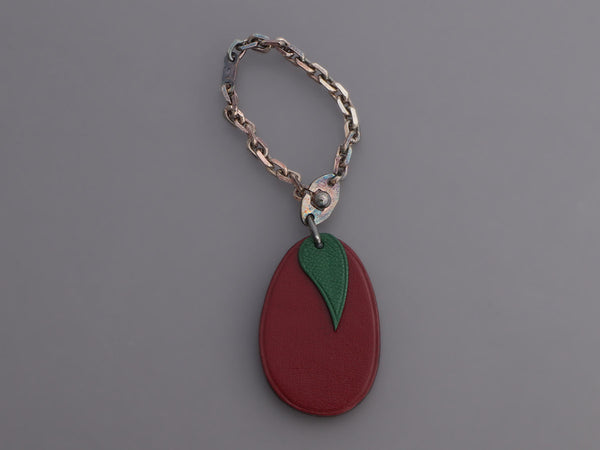 Hermès Box Calfskin Eggplant Key Ring/Bag Charm