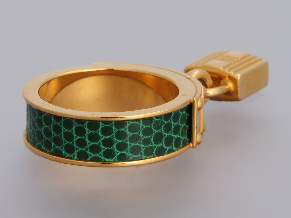 Hermès Green Lizard Kelly Lock Cadena Scarf Ring - Ann's Fabulous