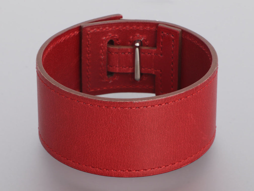 Hermès Wide Burgundy Leather Bracelet