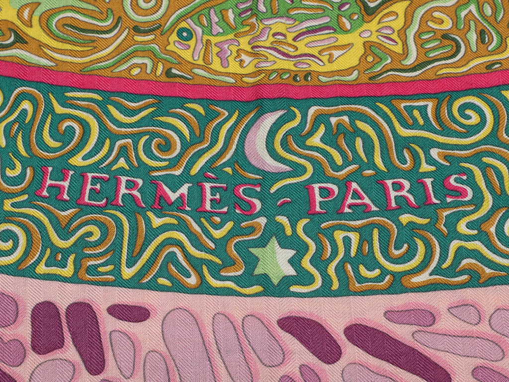 Hermès La Légende du Poisson Corail Cashmere Silk Shawl 140cm