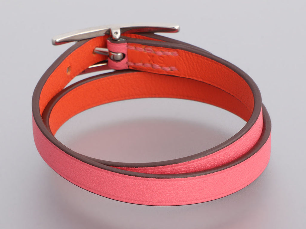 Hermès Rose Azalée and Orange Poppy Swift Behapi Double Tour Reversible Bracelet